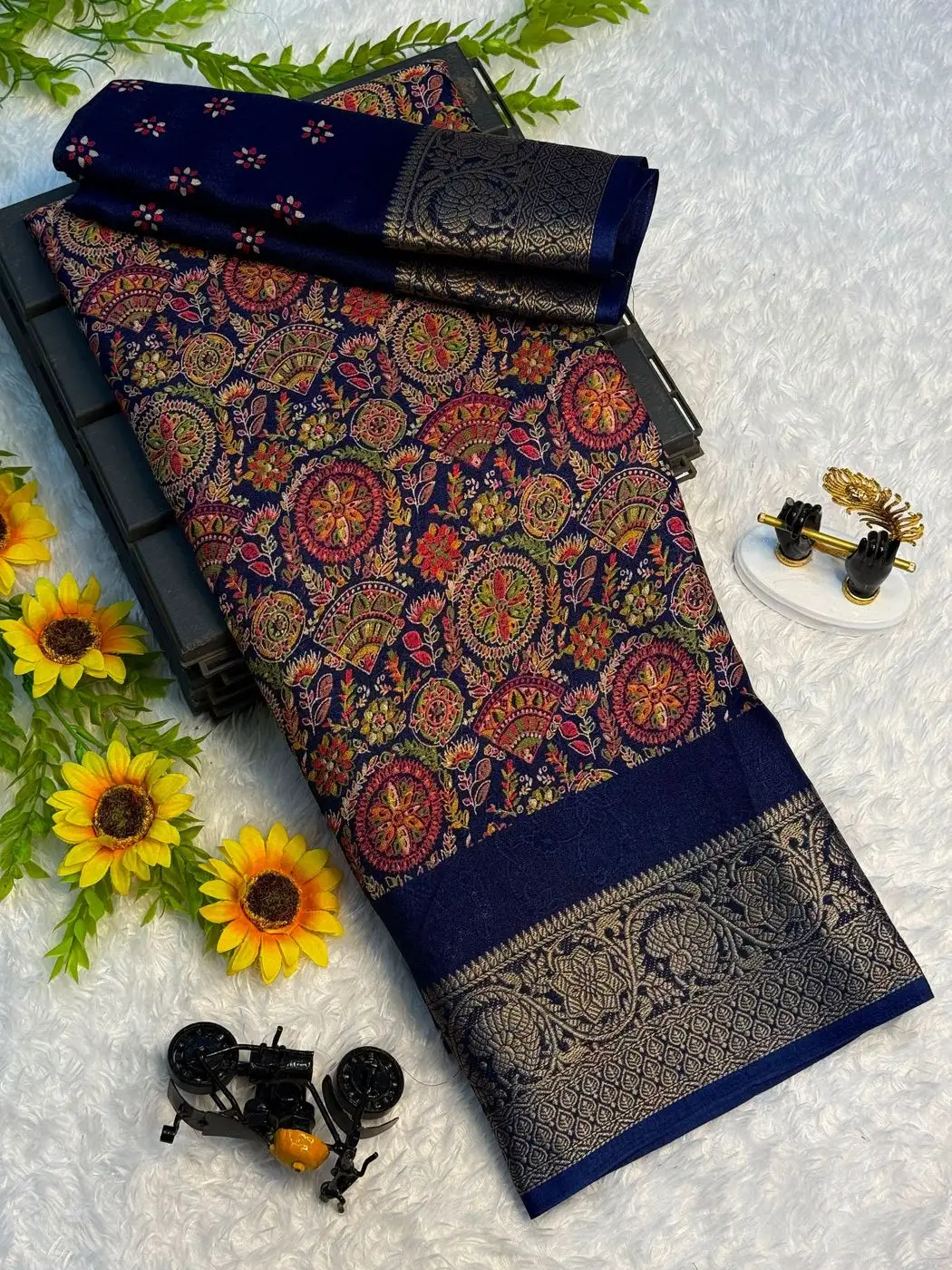 Tryloom Royal Ajarakh Georgette Silk Saree | Premium Washable Designer Office & Festive Wear Saree with Matching Blouse 4
