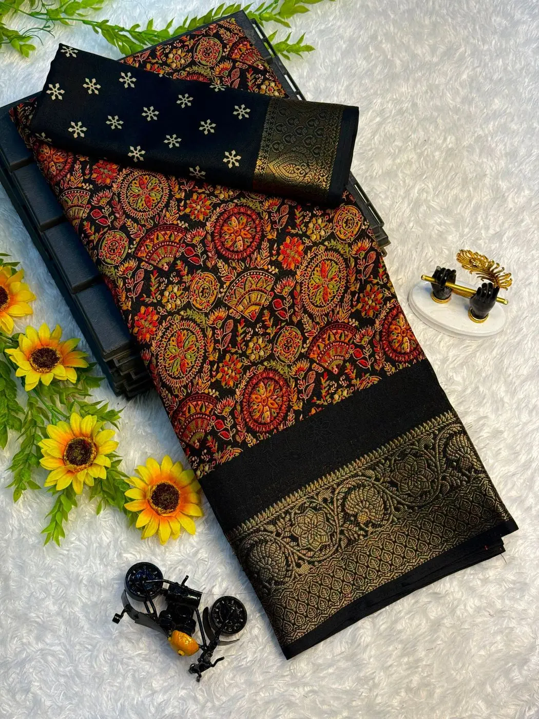 Tryloom Royal Ajarakh Georgette Silk Saree | Premium Washable Designer Office & Festive Wear Saree with Matching Blouse 5