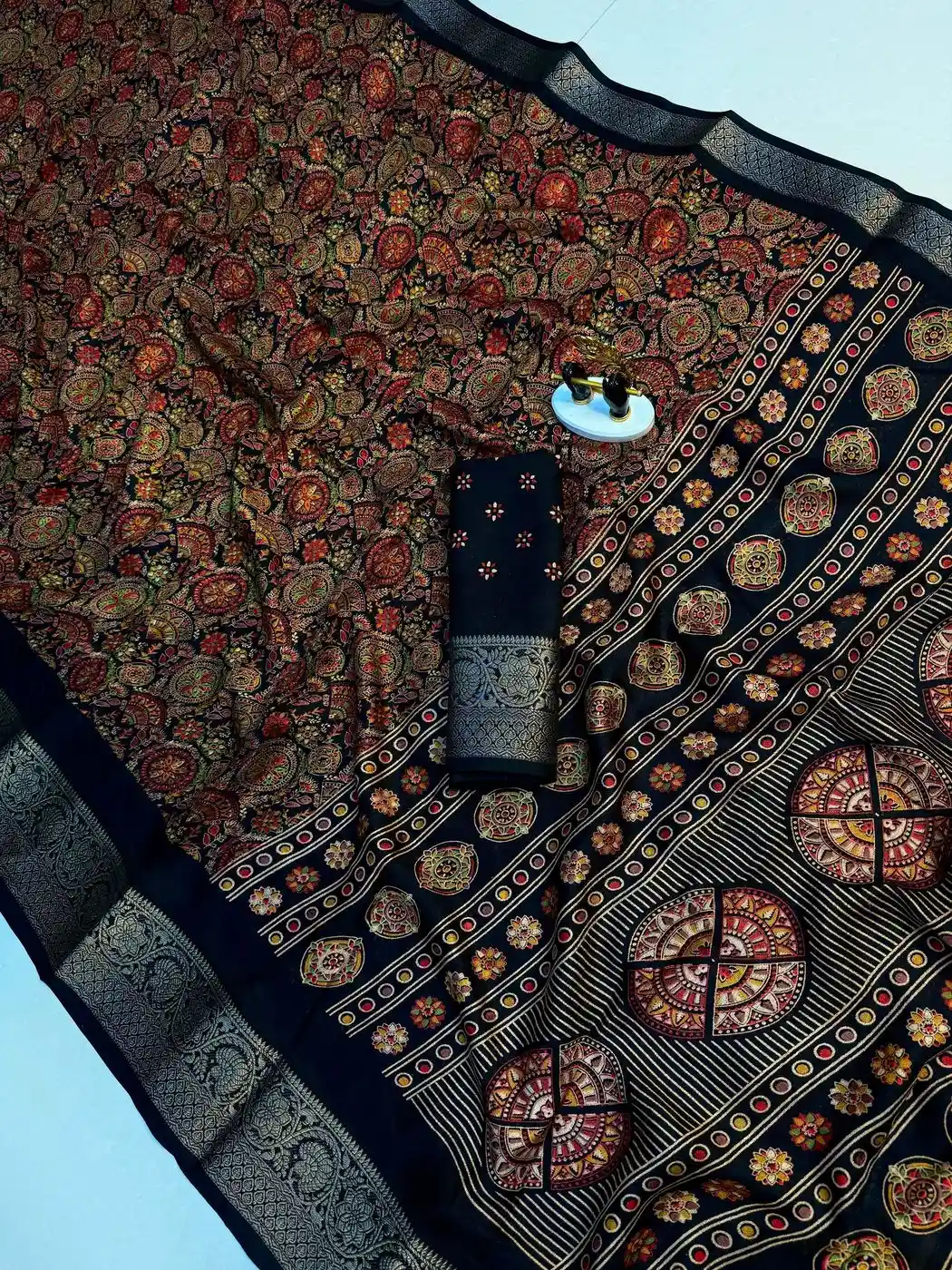 Tryloom Royal Ajarakh Georgette Silk Saree | Premium Washable Designer Office & Festive Wear Saree with Matching Blouse 6