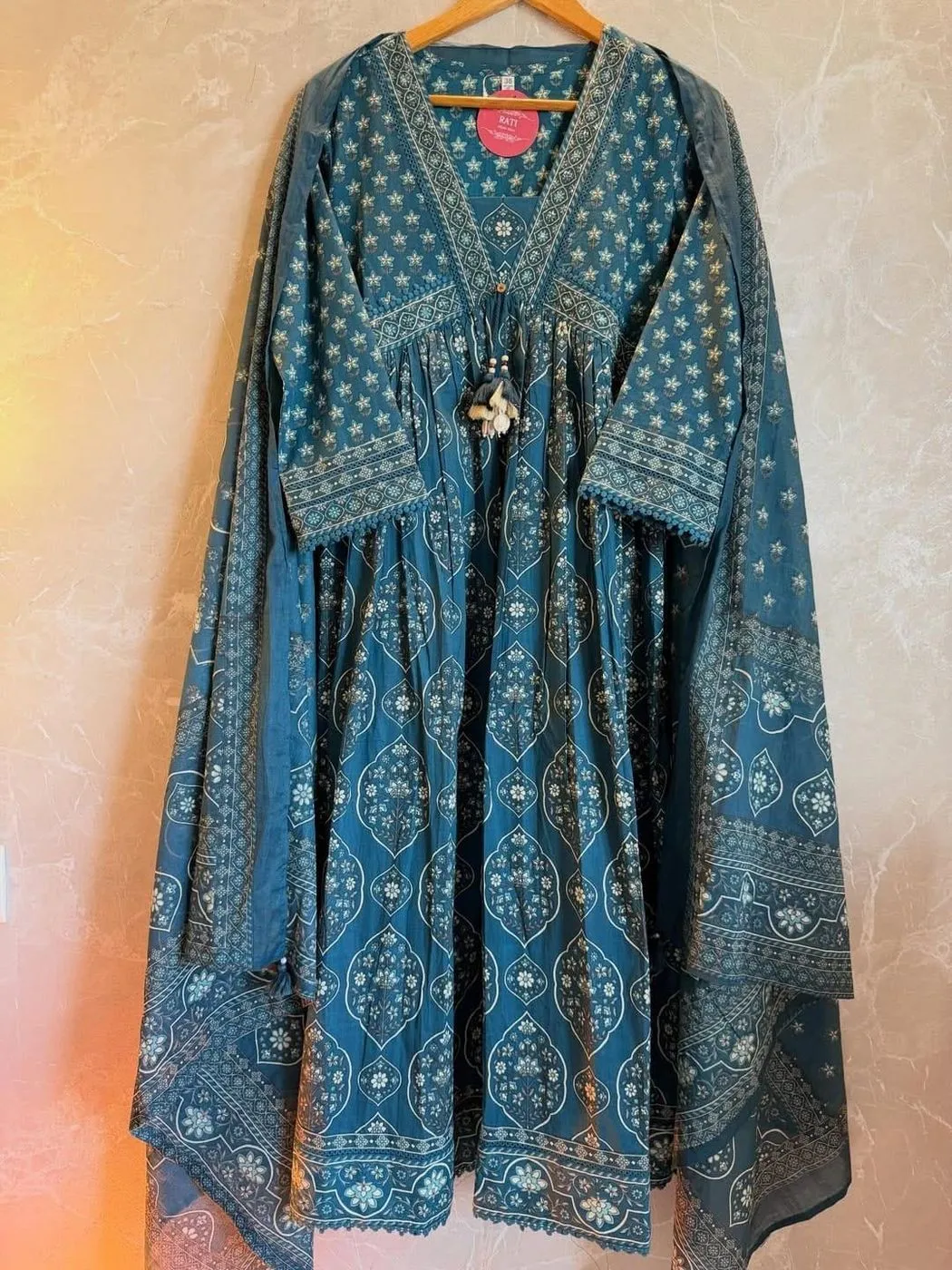 Tryloom Royal Bloom Premium Cotton Anarkali Kurta Set | Embroidered Neck Designer 3-Piece Ethnic Wear for Women 2