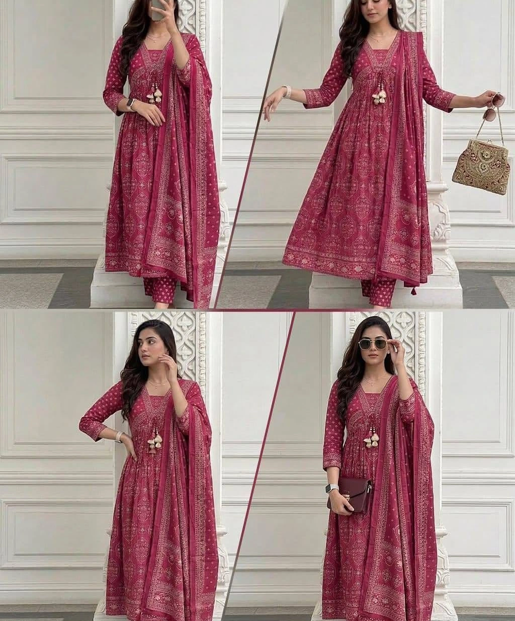 Tryloom Royal Bloom Premium Cotton Anarkali Kurta Set | Embroidered Neck Designer 3-Piece Ethnic Wear for Women 4