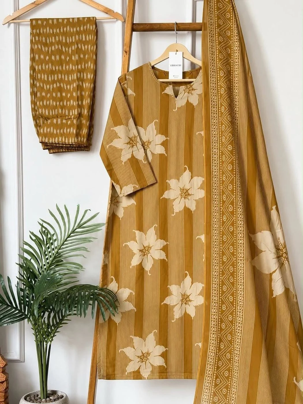 Tryloom Blossom Grace Premium Cotton 3-Piece Kurta Set | Hand Work Straight Kurti with Malmal Dupatta | Designer Ethnic Wear for Women 3