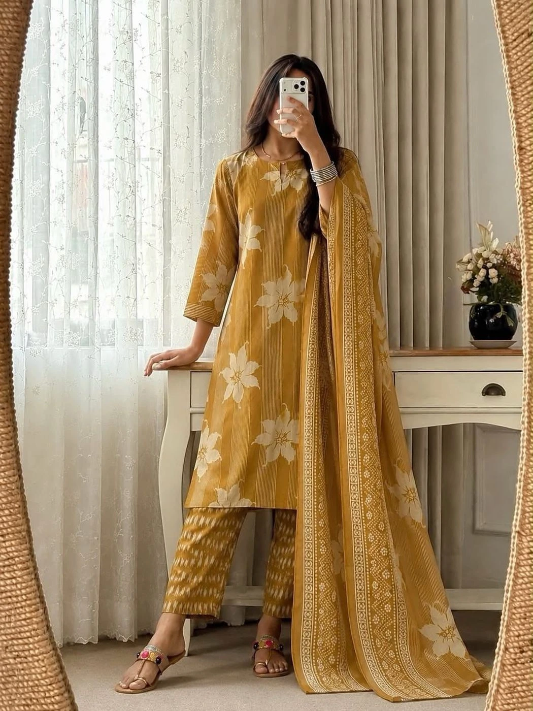 Tryloom Blossom Grace Premium Cotton 3-Piece Kurta Set | Hand Work Straight Kurti with Malmal Dupatta | Designer Ethnic Wear for Women 7