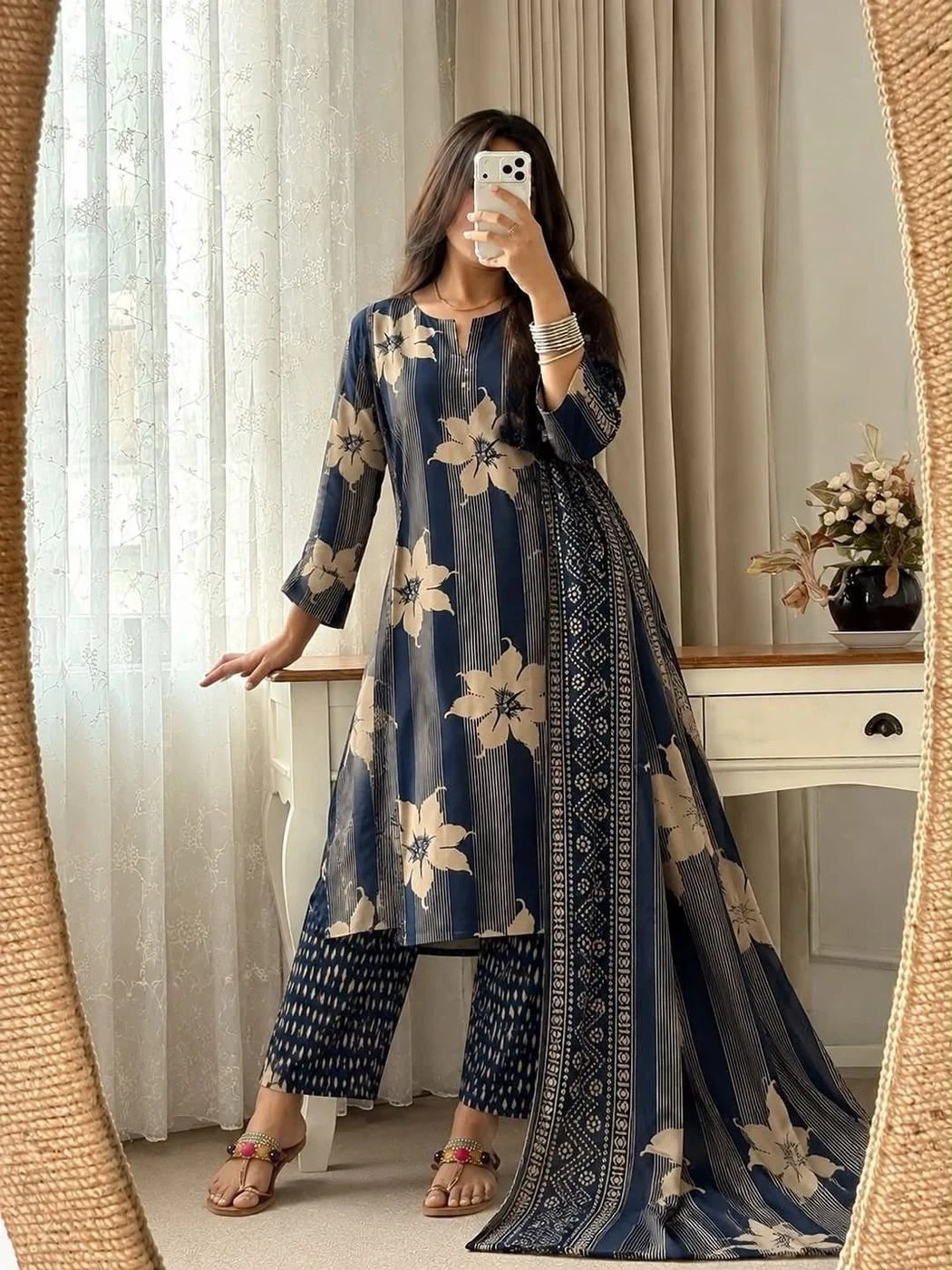 Tryloom Blossom Grace Premium Cotton 3-Piece Kurta Set | Hand Work Straight Kurti with Malmal Dupatta | Designer Ethnic Wear for Women 8