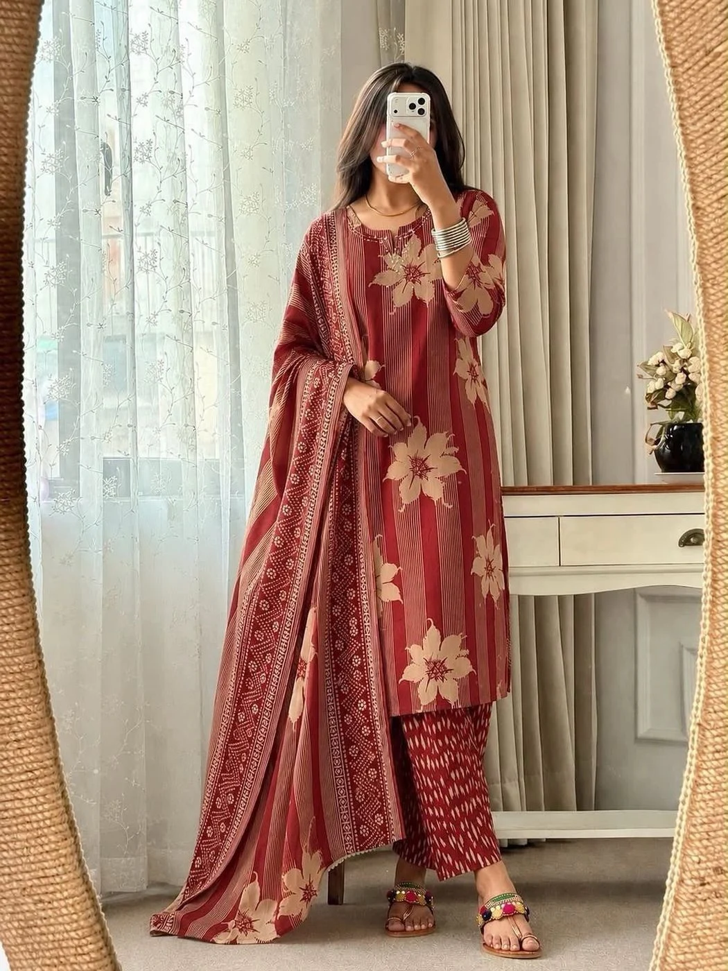 Tryloom Blossom Grace Premium Cotton 3-Piece Kurta Set | Hand Work Straight Kurti with Malmal Dupatta | Designer Ethnic Wear for Women 9