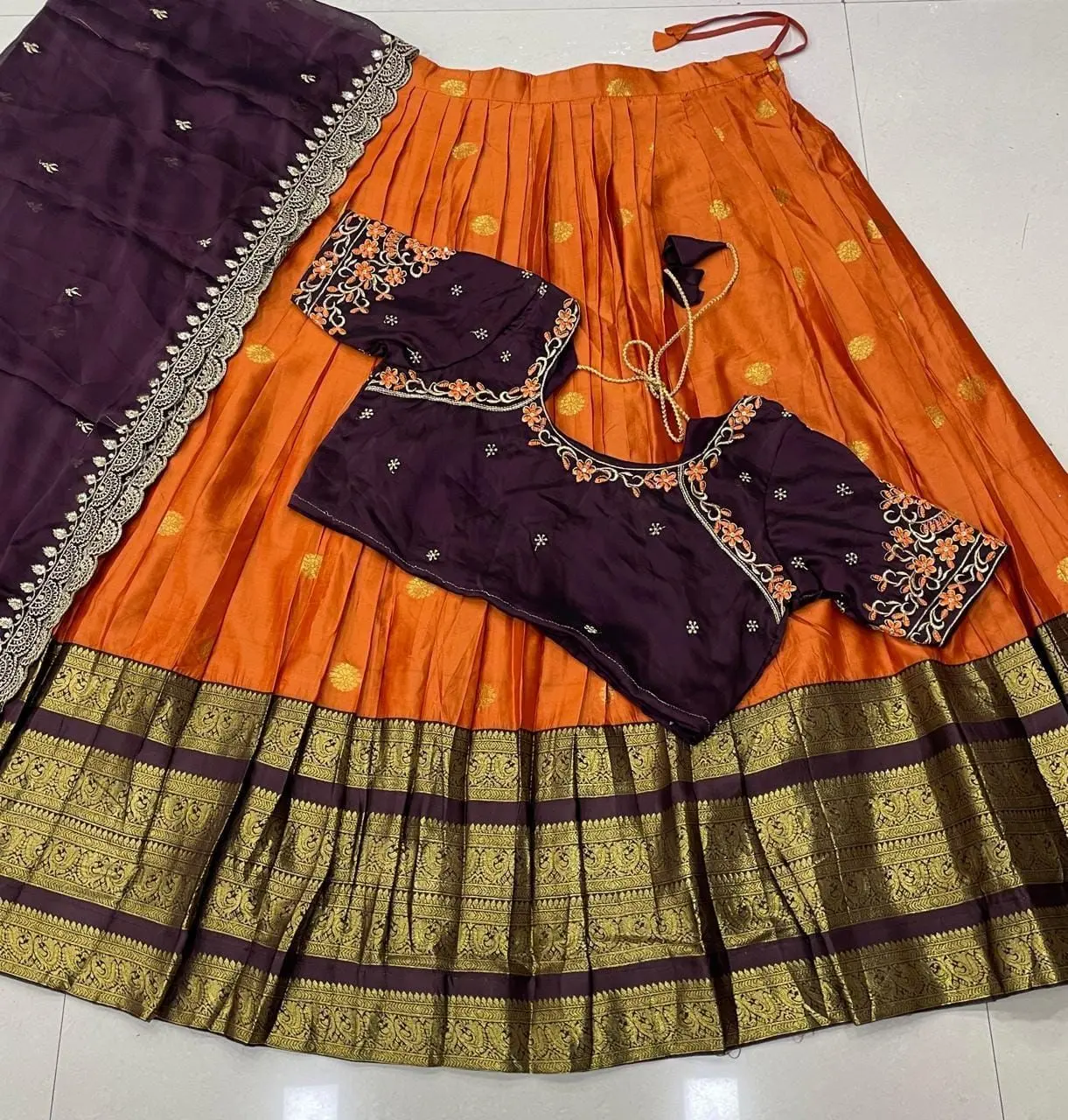 Royal Kanjivaram Silk Designer Lehenga Set | Premium Bridal & Festive Embroidered Lehenga with Maggam Work Blouse 2