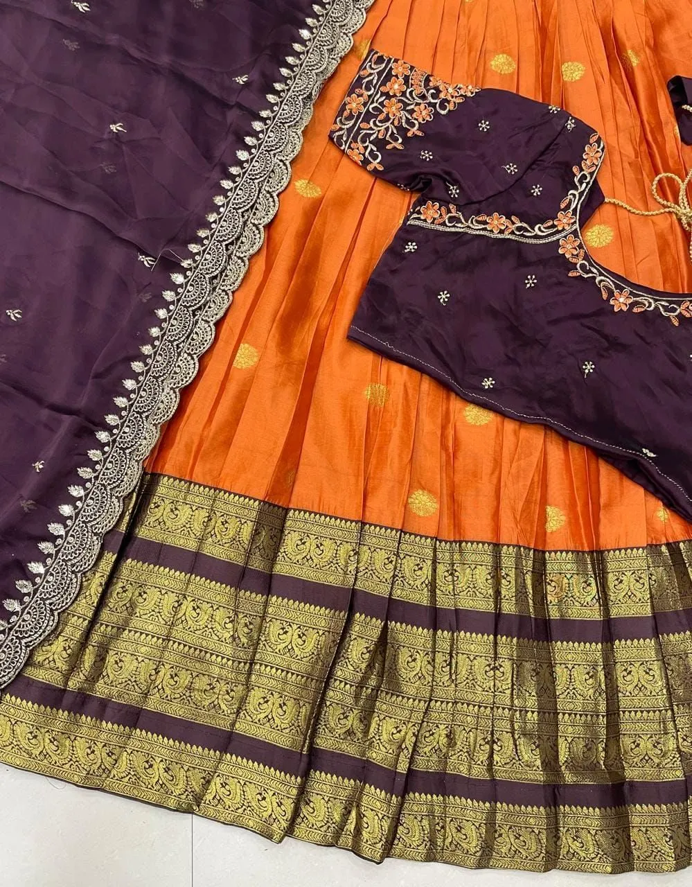Royal Kanjivaram Silk Designer Lehenga Set | Premium Bridal & Festive Embroidered Lehenga with Maggam Work Blouse 3