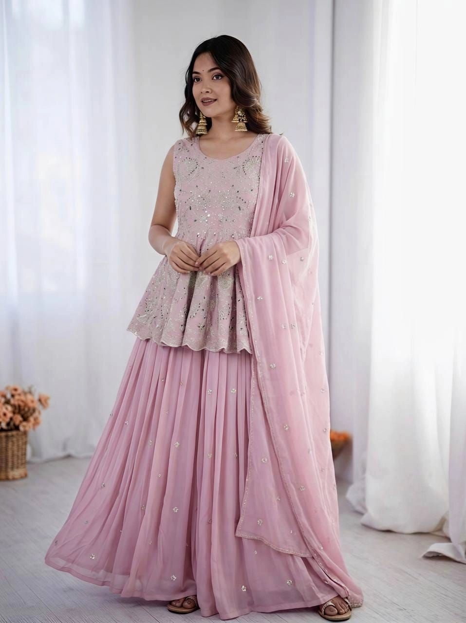 Tryloom Blush Blossom Faux Georgette Silk Designer Lehenga Set | Premium Embroidered Party Wear Lehenga for Women 3
