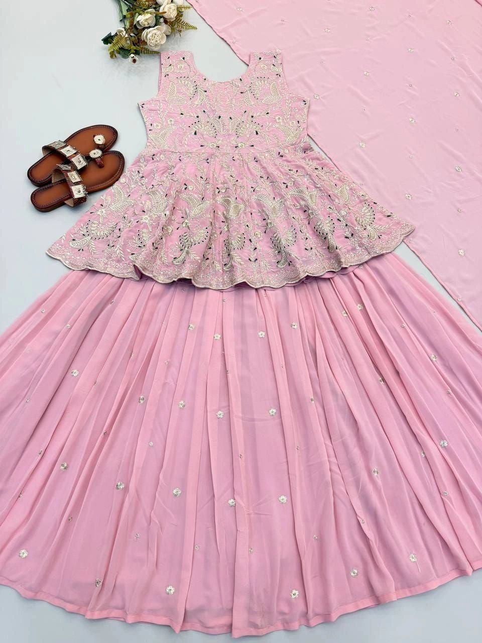 Tryloom Blush Blossom Faux Georgette Silk Designer Lehenga Set | Premium Embroidered Party Wear Lehenga for Women 6