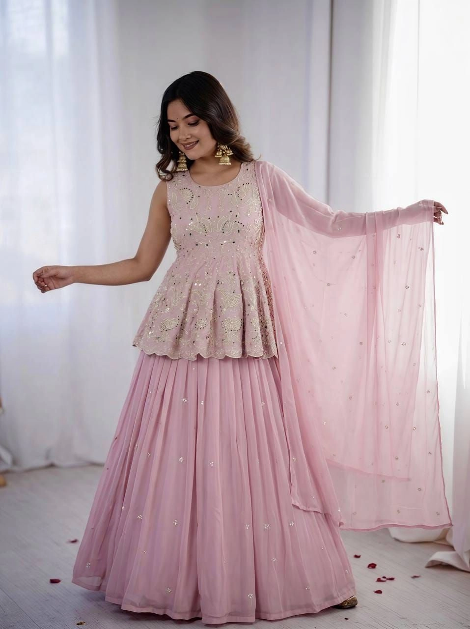 Tryloom Blush Blossom Faux Georgette Silk Designer Lehenga Set | Premium Embroidered Party Wear Lehenga for Women 7