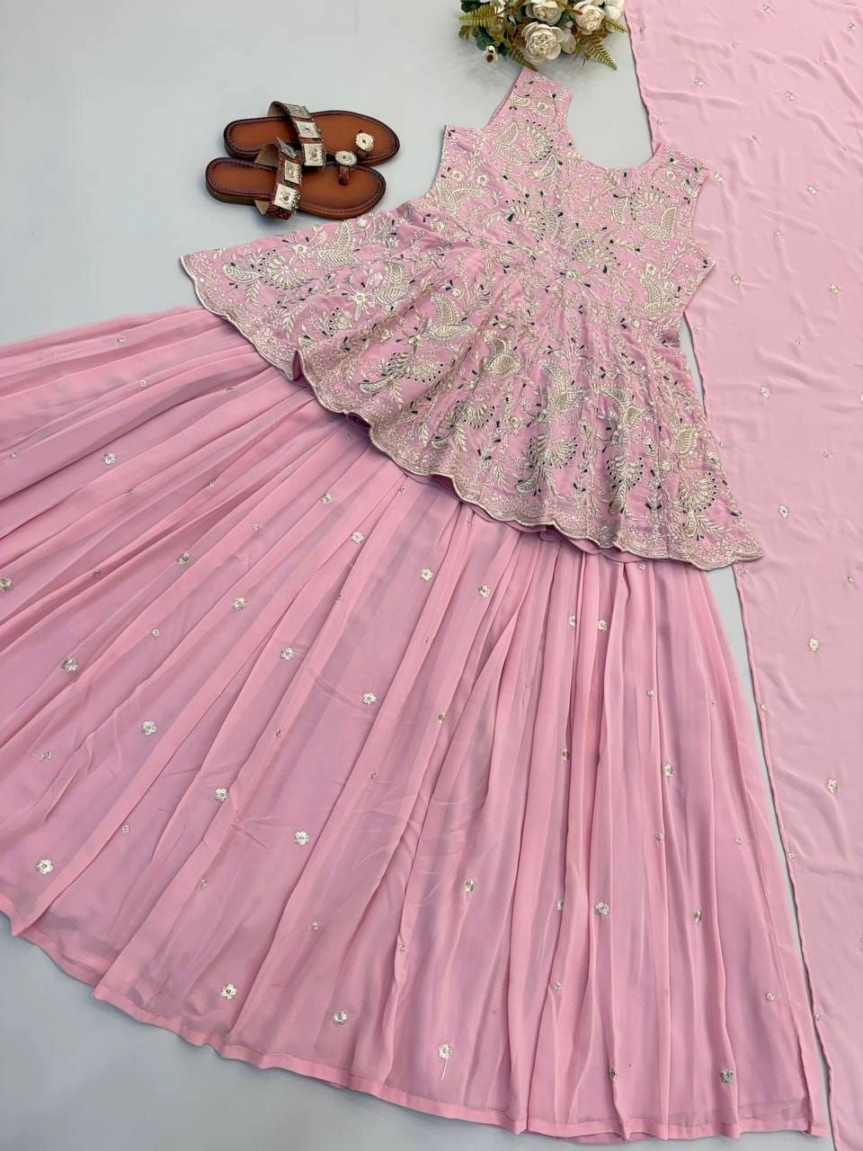 Tryloom Blush Blossom Faux Georgette Silk Designer Lehenga Set | Premium Embroidered Party Wear Lehenga for Women 8