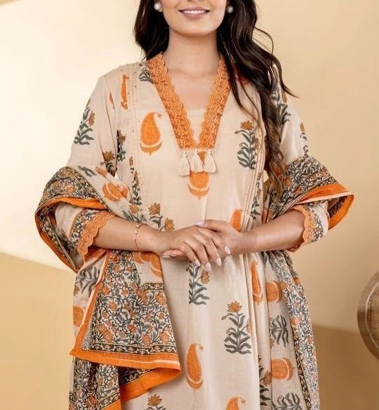 Tryloom Heritage Bloom Premium Cotton A-Line Kurta Palazzo Set with Printed Dupatta | Designer Ethnic Wear for Women 5