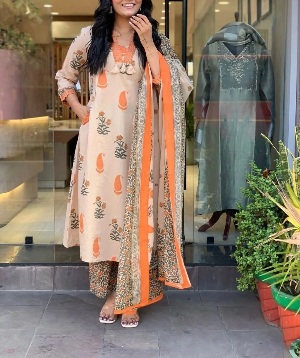 Tryloom Heritage Bloom Premium Cotton A-Line Kurta Palazzo Set with Printed Dupatta | Designer Ethnic Wear for Women 4