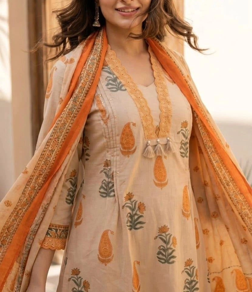 Tryloom Heritage Bloom Premium Cotton A-Line Kurta Palazzo Set with Printed Dupatta | Designer Ethnic Wear for Women 2