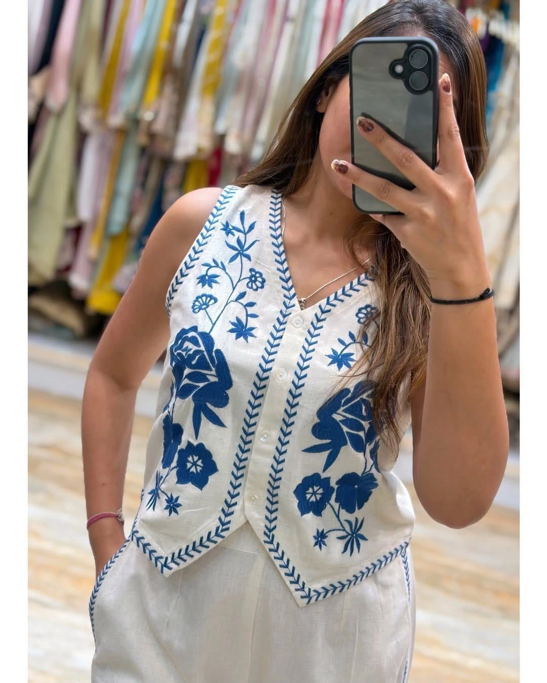Tryloom Azure Bloom Premium Cotton Flex Co-Ord Set | Designer Embroidered Top & Pant for Women 6