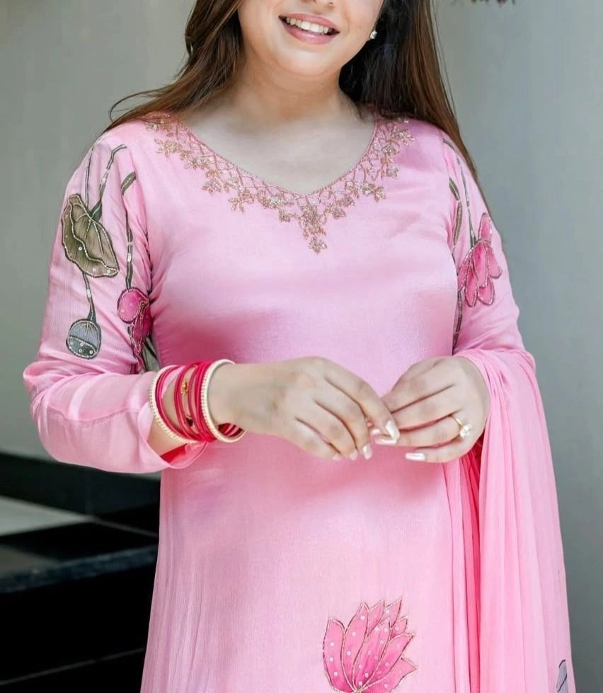 Tryloom Blossom Royale Premium Chinon Handwork Kurti Set | Luxury A-Line 3-Piece Ethnic Suit for Women 3