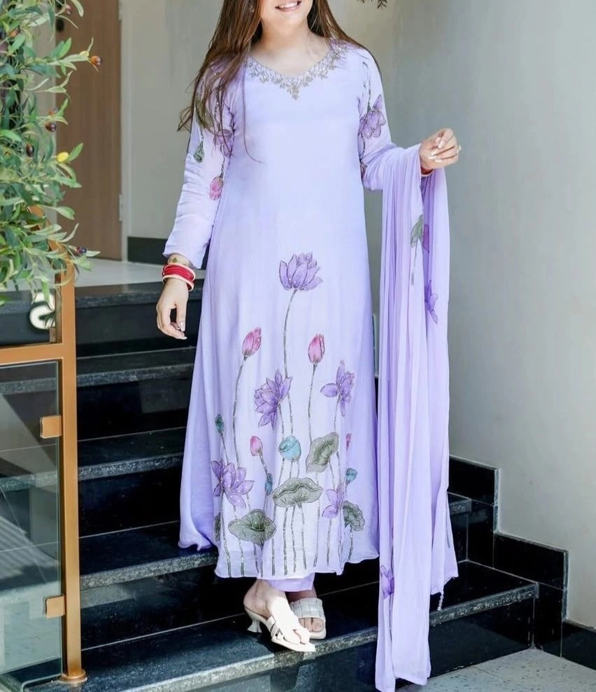 Tryloom Blossom Royale Premium Chinon Handwork Kurti Set | Luxury A-Line 3-Piece Ethnic Suit for Women 4