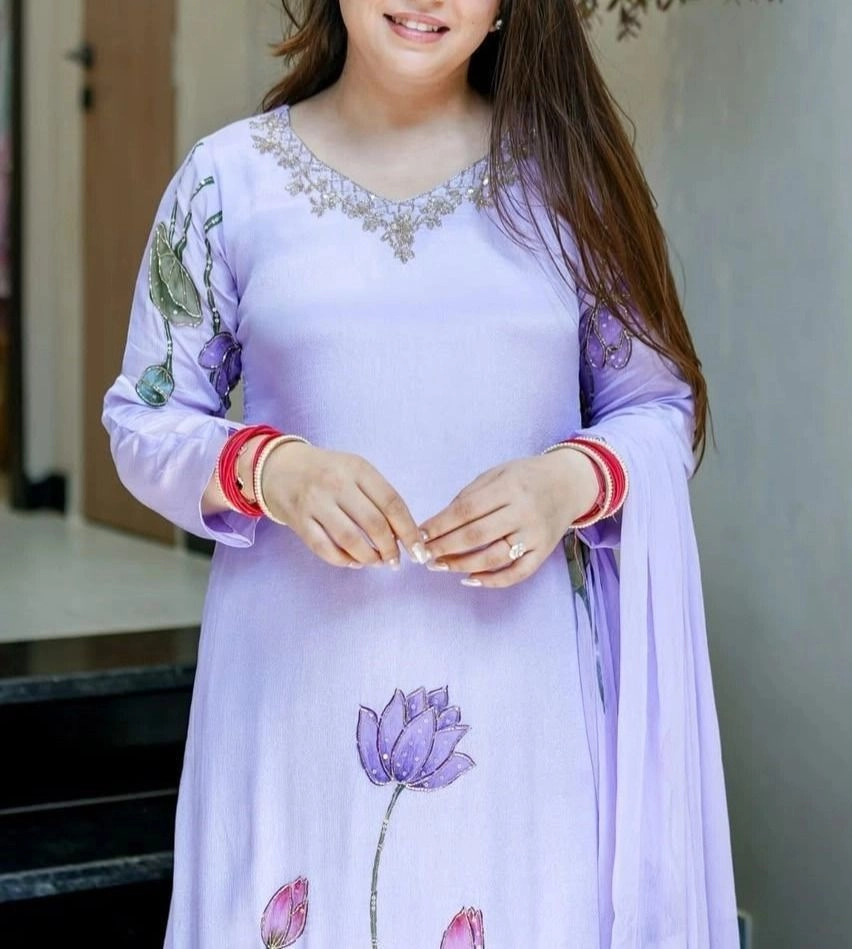 Tryloom Blossom Royale Premium Chinon Handwork Kurti Set | Luxury A-Line 3-Piece Ethnic Suit for Women 5