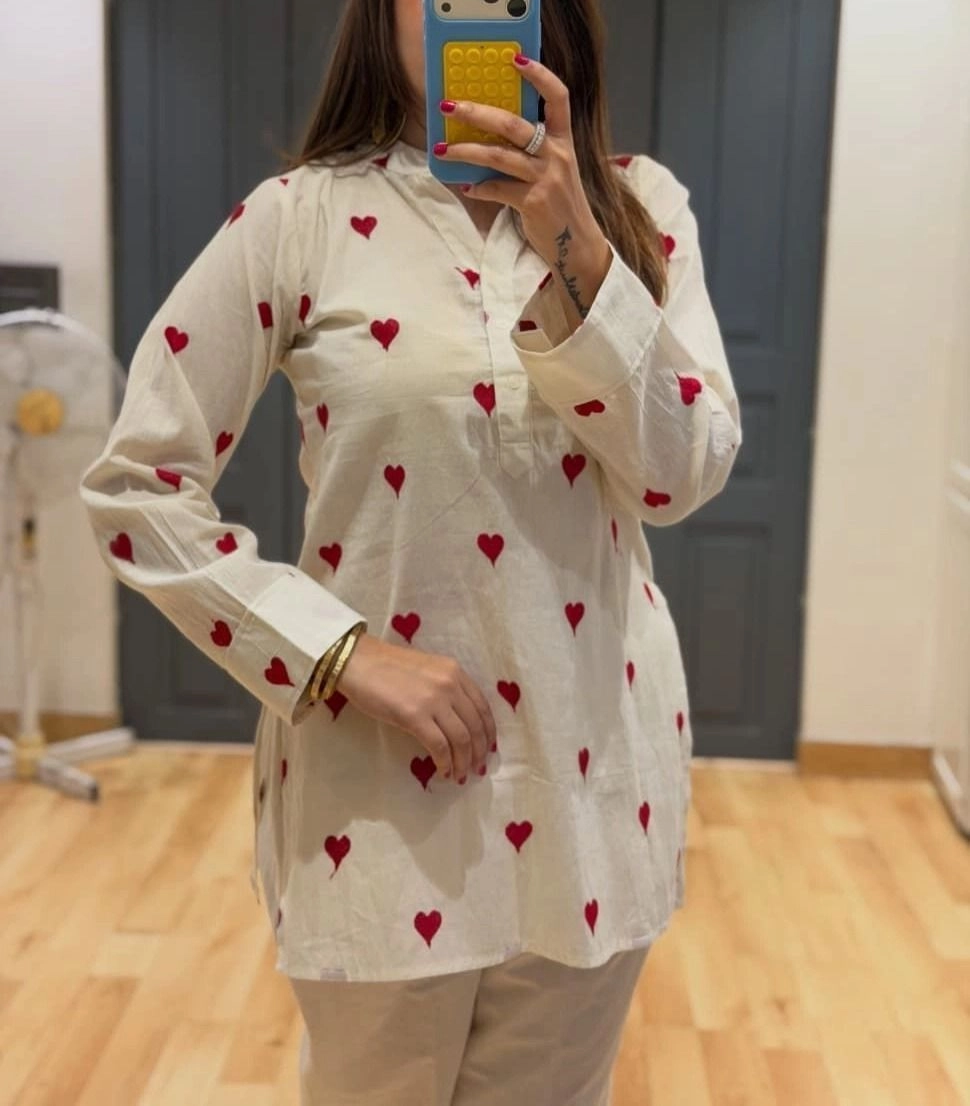 Tryloom Cupid Charm Premium Cotton Embroidered Co-Ord Set | Women's Summer Cotton Kurti Pant Set | Elegant Casual & Office Wear 2