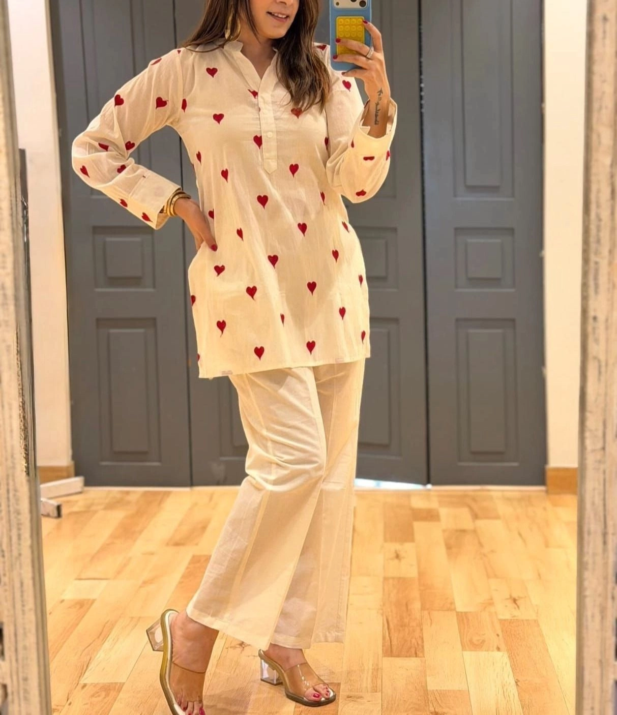 Tryloom Cupid Charm Premium Cotton Embroidered Co-Ord Set | Women's Summer Cotton Kurti Pant Set | Elegant Casual & Office Wear 1
