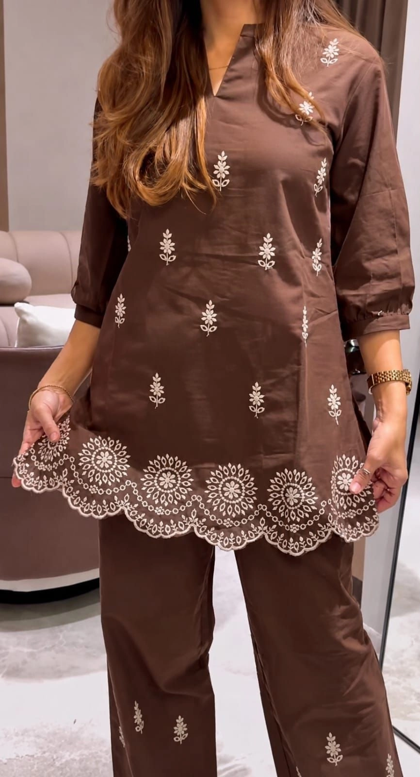 Tryloom Heritage Hand Embroidered Pure Cotton Co-Ord Set | Premium Designer Kurti & Palazzo for Women 5