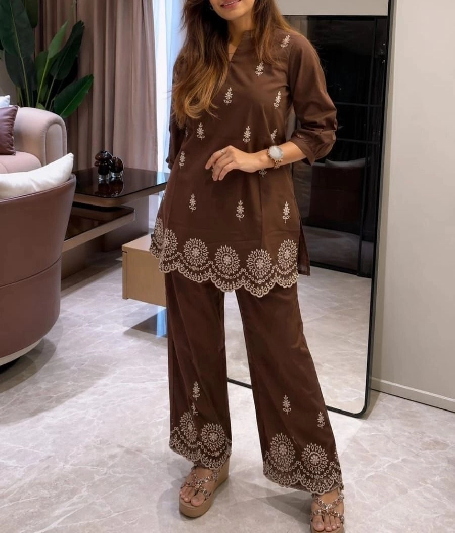 Tryloom Heritage Hand Embroidered Pure Cotton Co-Ord Set | Premium Designer Kurti & Palazzo for Women 4