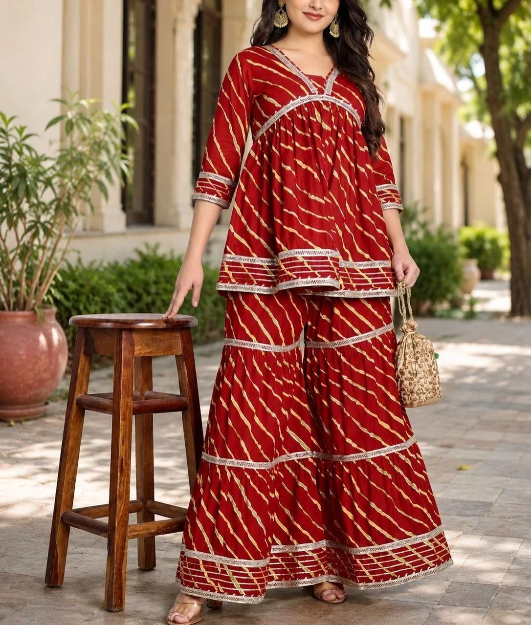 Tryloom Royal Lahriya Cotton Sharara Suit Set | Premium Festive Ethnic Co-Ord Set | Designer Kurti & Sharara Collection 3