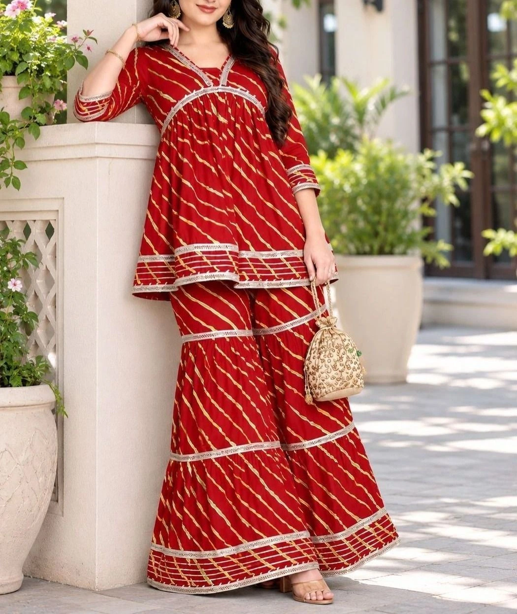 Tryloom Royal Lahriya Cotton Sharara Suit Set | Premium Festive Ethnic Co-Ord Set | Designer Kurti & Sharara Collection 2