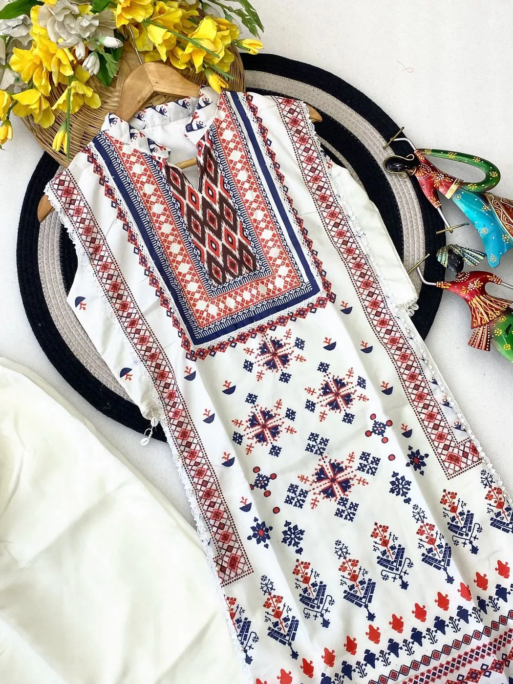 Tryloom Anamika Muslin Silk Designer Co-Ord Suit Set | Premium Festive Kurti with Roman Silk Pant | Elegant Ethnic Wear 1