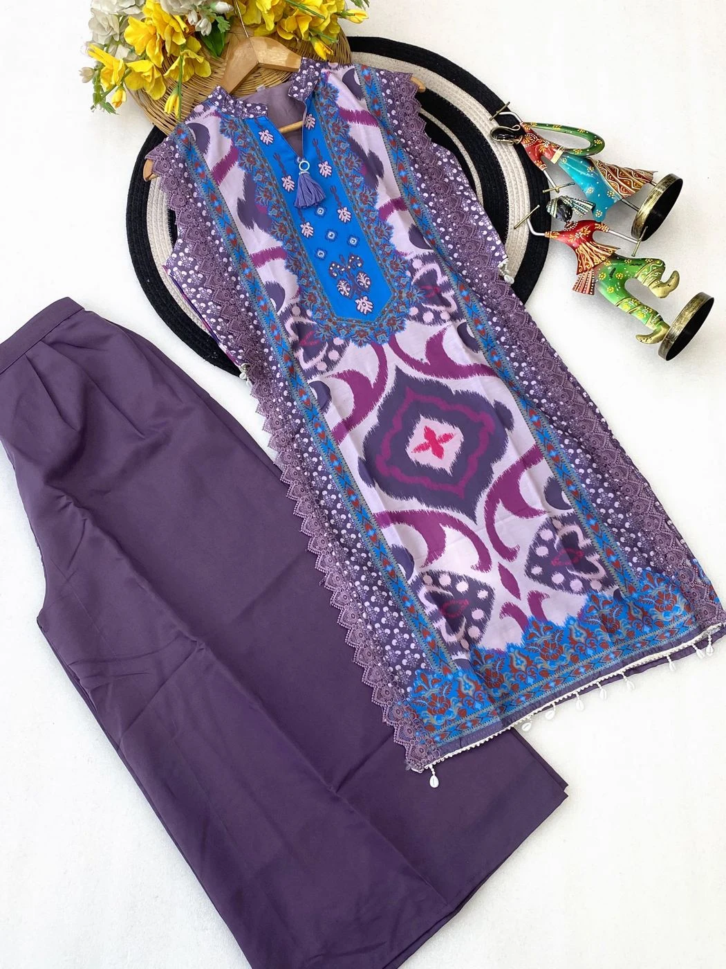 Tryloom Anamika Muslin Silk Designer Co-Ord Suit Set | Premium Festive Kurti with Roman Silk Pant | Elegant Ethnic Wear 2