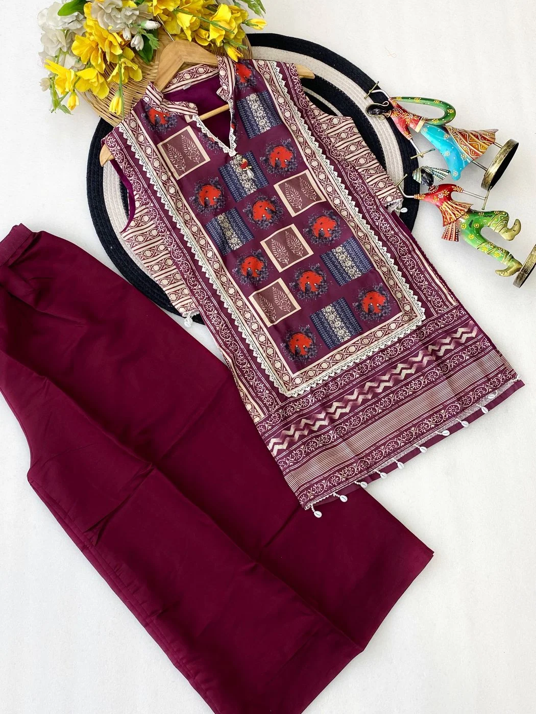 Tryloom Anamika Muslin Silk Designer Co-Ord Suit Set | Premium Festive Kurti with Roman Silk Pant | Elegant Ethnic Wear 4