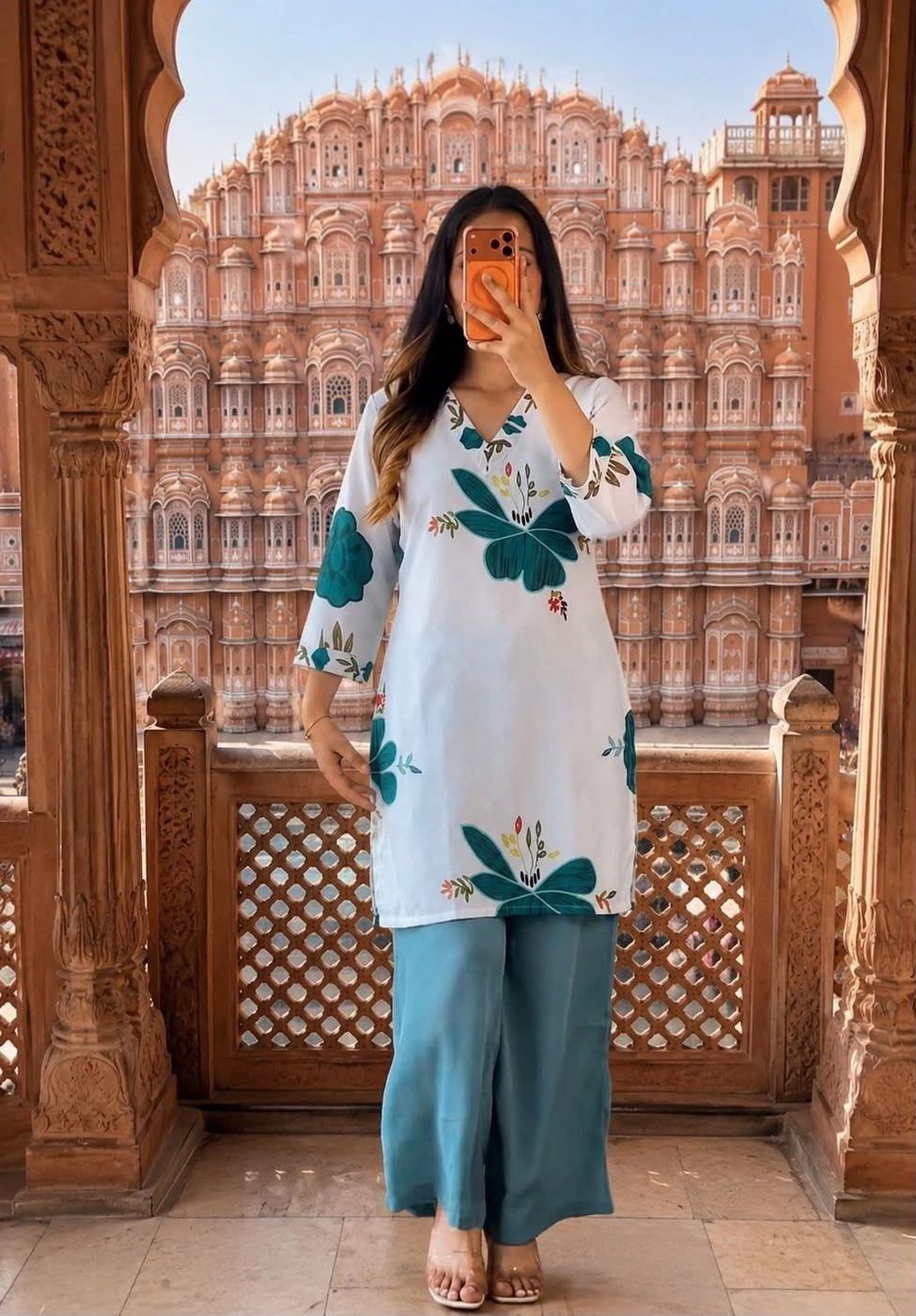 Tryloom Premium Mul Cotton Floral Cord Set – Women's 2 Piece Digital Print Kurta & Palazzo Set | Summer Cotton Ethnic Wear 2
