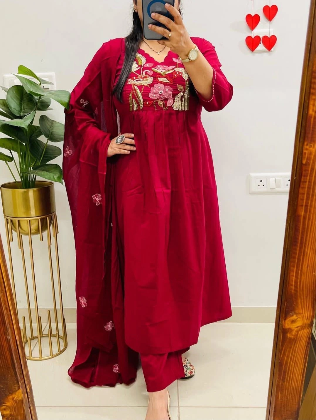 Tryloom Floral Embroidered Premium Cotton Anarkali Suit Set | Elegant Cotton Kurti Pant & Dupatta | Festive & Office Wear Collection 1