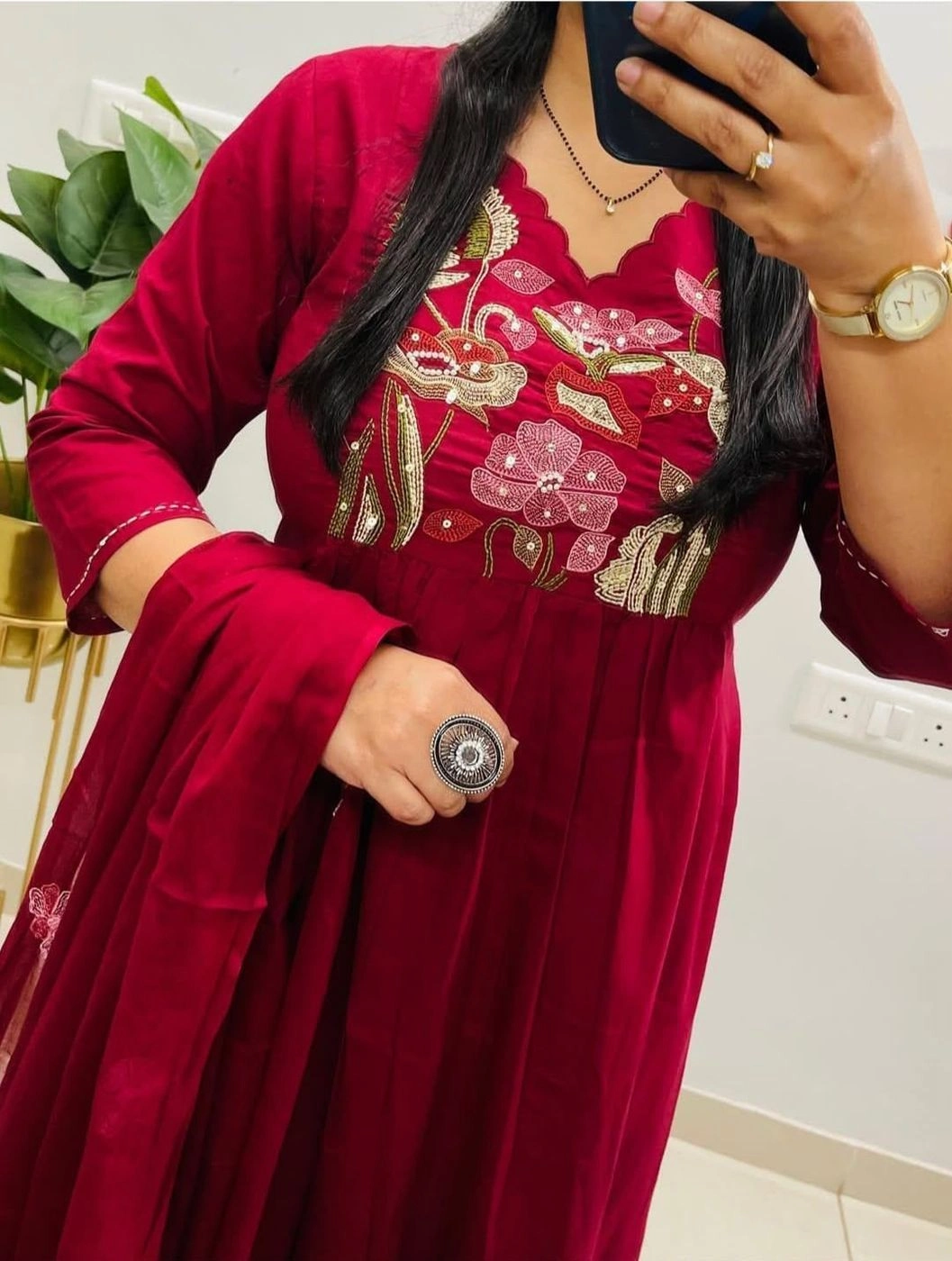 Tryloom Floral Embroidered Premium Cotton Anarkali Suit Set | Elegant Cotton Kurti Pant & Dupatta | Festive & Office Wear Collection 2