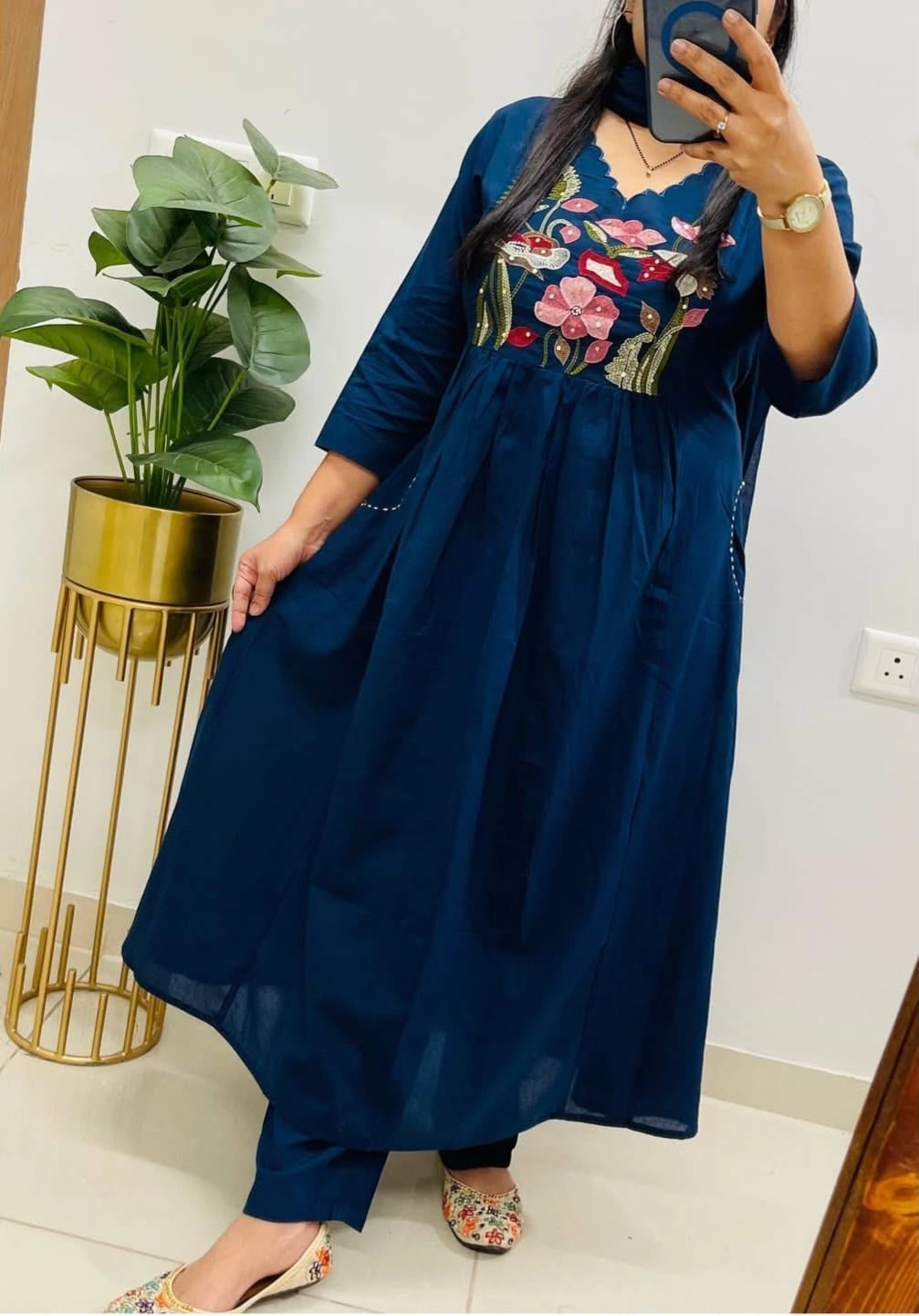Tryloom Floral Embroidered Premium Cotton Anarkali Suit Set | Elegant Cotton Kurti Pant & Dupatta | Festive & Office Wear Collection 3