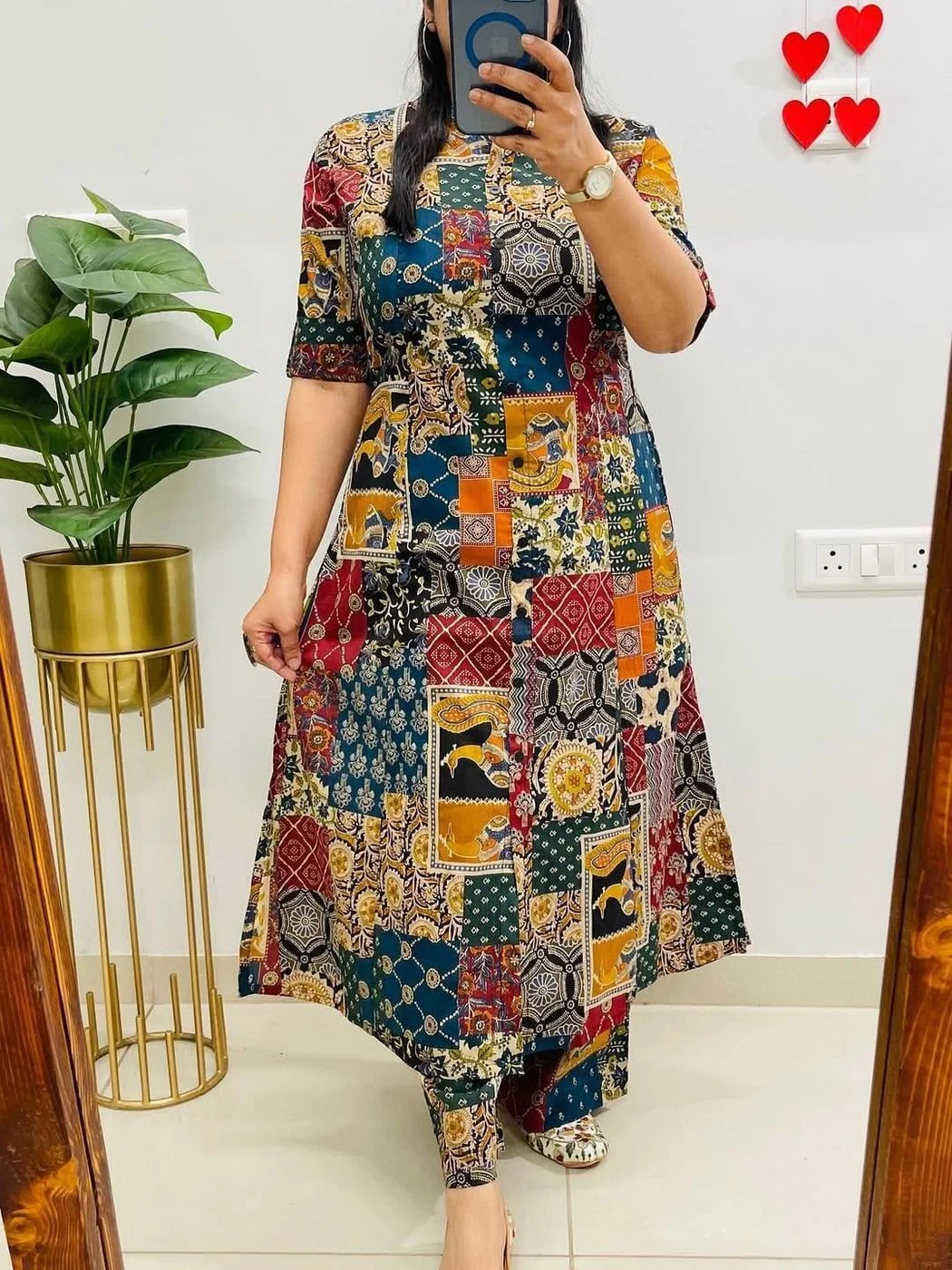 Tryloom Heritage Patchwork Premium Cotton Anarkali Suit Set | Printed Cotton Kurti Pant Set | Festive & Office Wear for Women 1