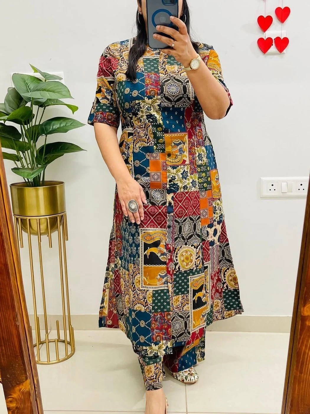 Tryloom Heritage Patchwork Premium Cotton Anarkali Suit Set | Printed Cotton Kurti Pant Set | Festive & Office Wear for Women 2