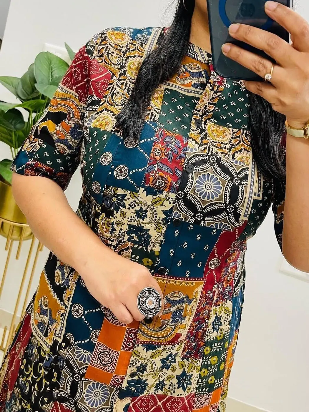 Tryloom Heritage Patchwork Premium Cotton Anarkali Suit Set | Printed Cotton Kurti Pant Set | Festive & Office Wear for Women 3