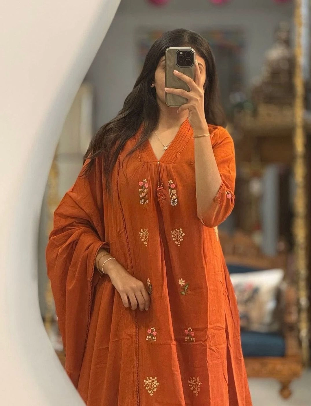 Tryloom Festive Bloom Premium Cotton Anarkali Suit Set | Heavy Embroidered Kurti Pant & Matching Dupatta | Elegant Ethnic Wear for Women 2