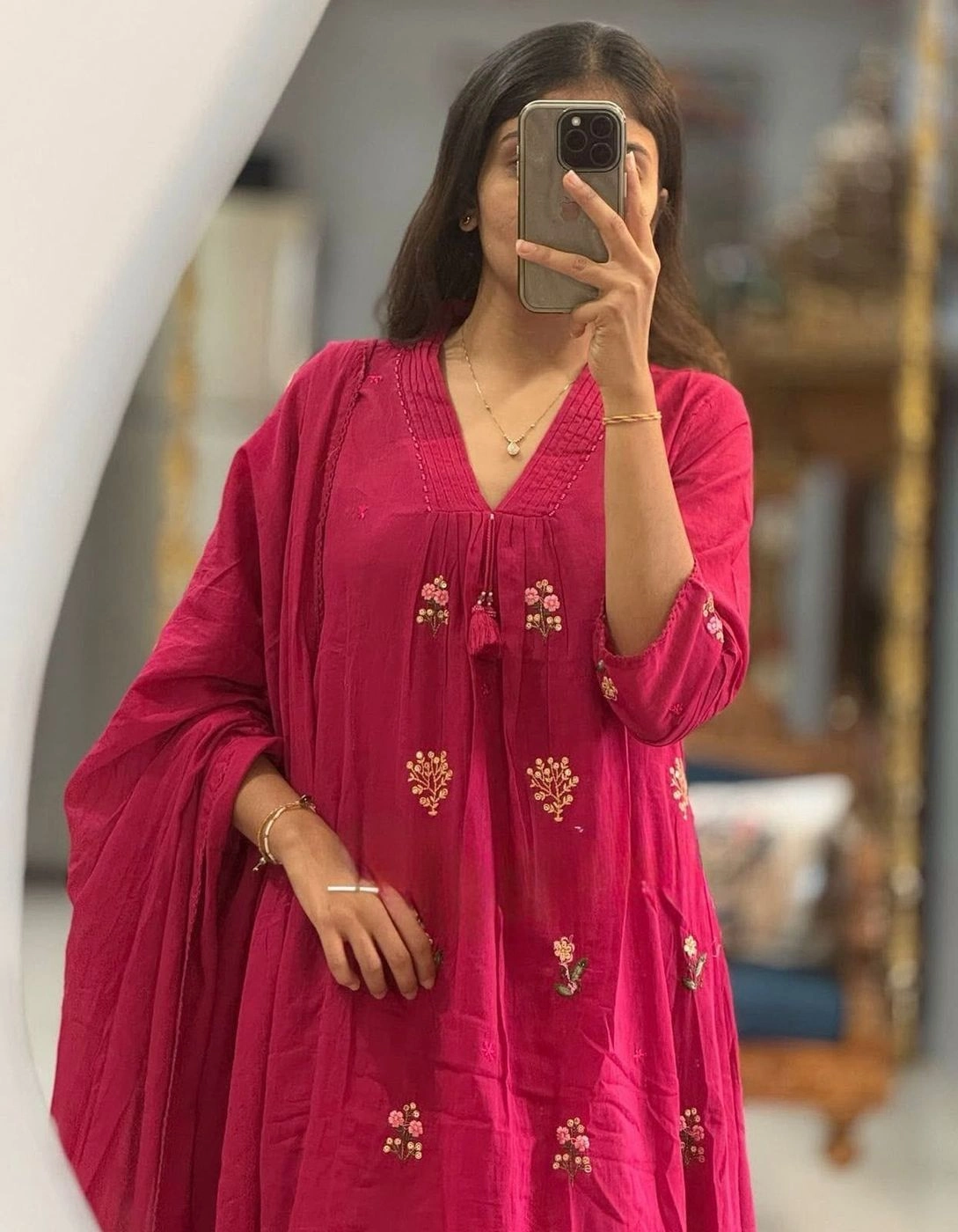 Tryloom Festive Bloom Premium Cotton Anarkali Suit Set | Heavy Embroidered Kurti Pant & Matching Dupatta | Elegant Ethnic Wear for Women 4