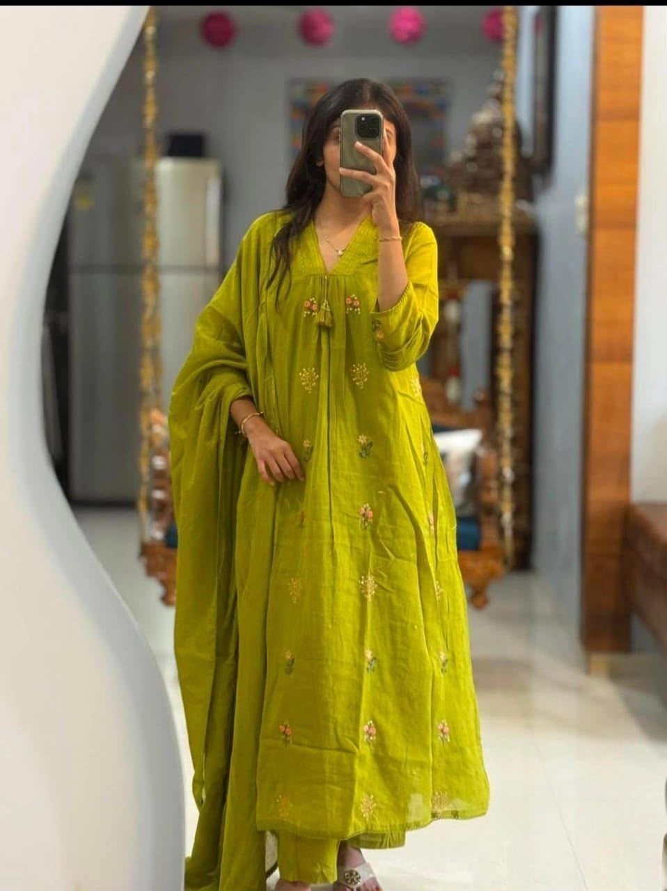 Tryloom Festive Bloom Premium Cotton Anarkali Suit Set | Heavy Embroidered Kurti Pant & Matching Dupatta | Elegant Ethnic Wear for Women 7