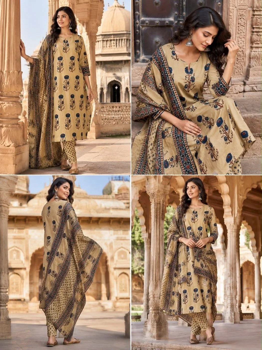 Tryloom Chiku Bloom Premium Cotton Suit Set | Floral Printed Cotton Kurti Pant & Dupatta | Elegant Ethnic Wear for Women 3