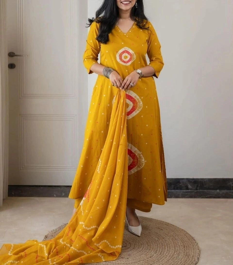 Tryloom Sunshine Aura Heavy Cotton Kurti Set | Premium Hand Work Ethnic Kurti with Pant & Cotton Dupatta | Festive & Office Wear Collection 2