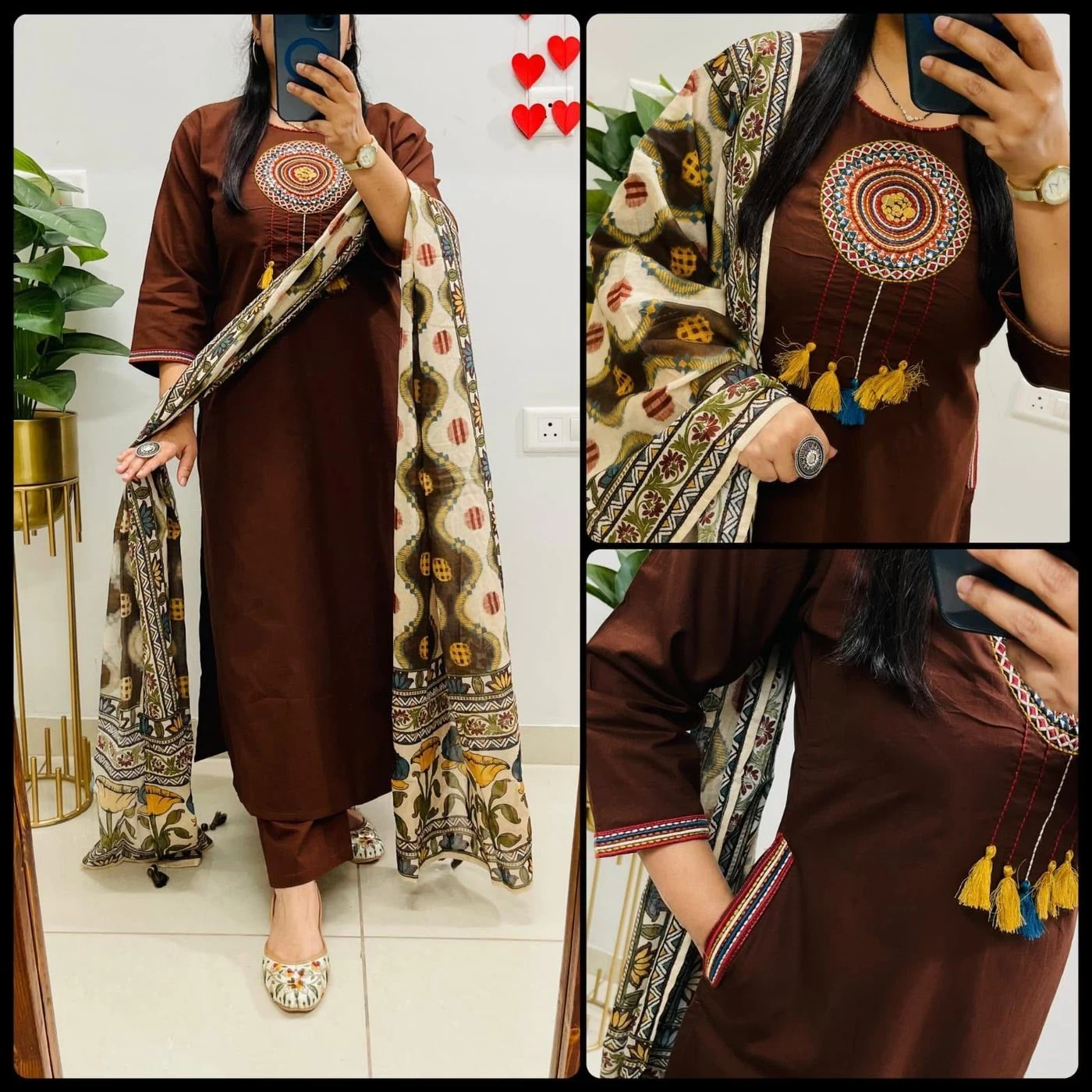Tryloom Heritage Kutch Embroidered Dhabu Cotton Kurti Pant & Dupatta Set | Premium Ethnic Cotton 3-Piece Suit | Festive Collection 1