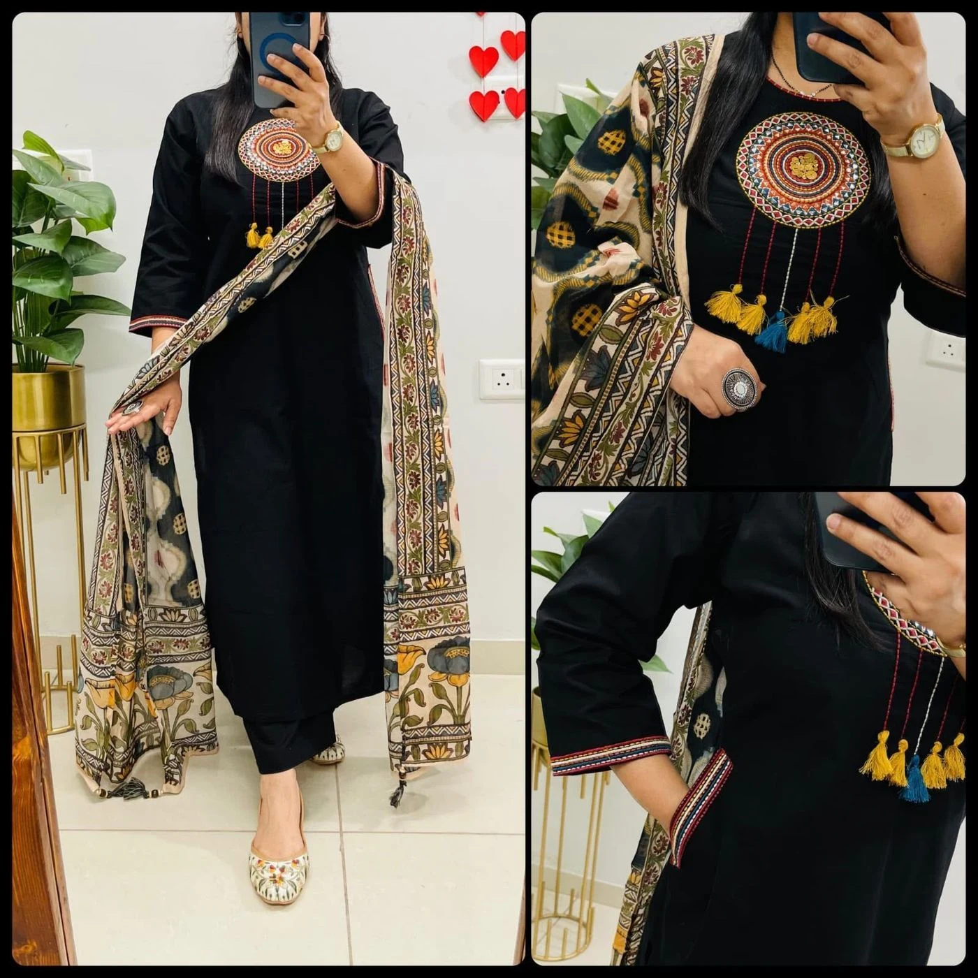 Tryloom Heritage Kutch Embroidered Dhabu Cotton Kurti Pant & Dupatta Set | Premium Ethnic Cotton 3-Piece Suit | Festive Collection 2