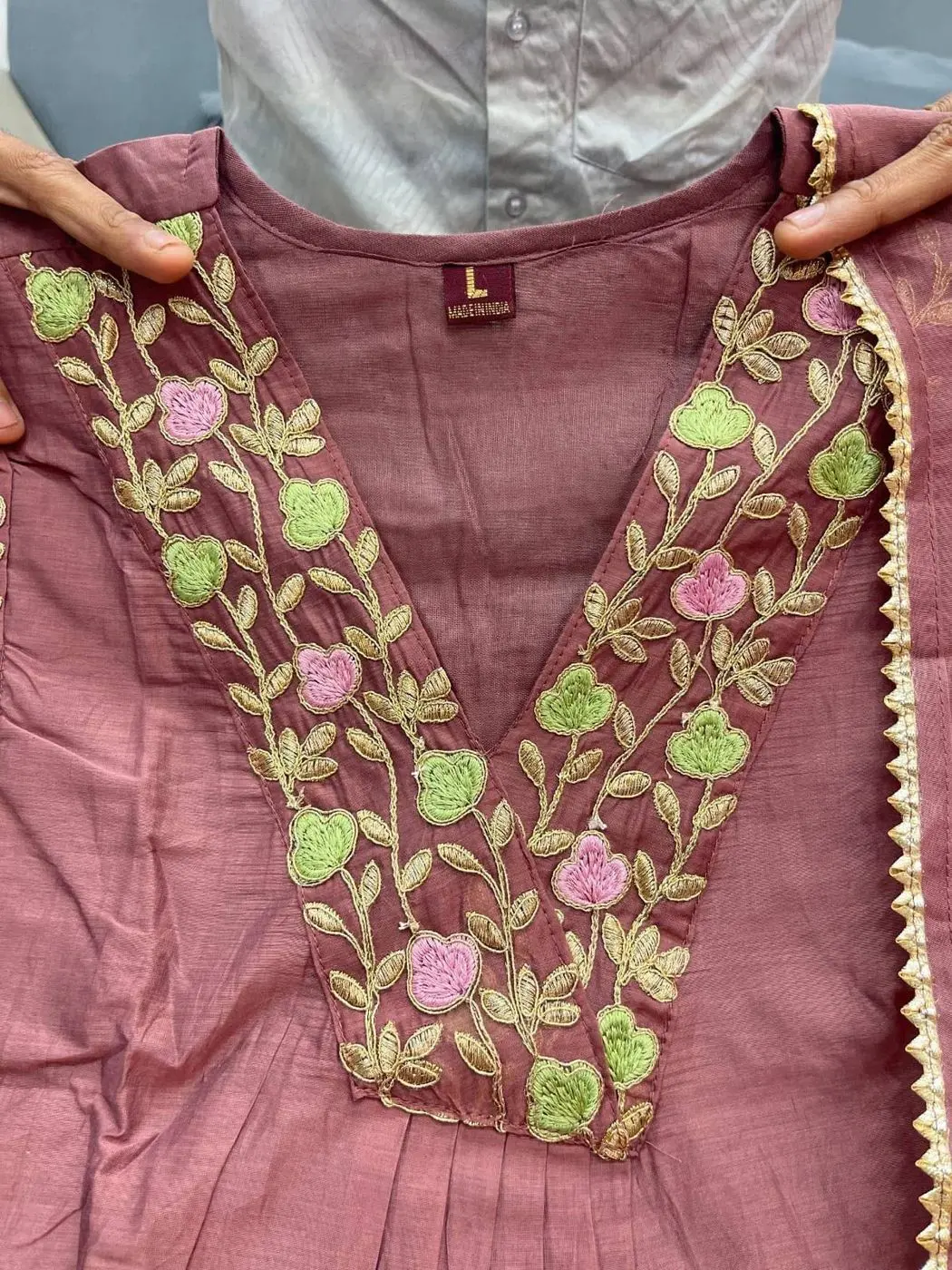 Tryloom Lizza Rosewood Premium Mul Chanderi Anarkali Suit Set | Full Embroidered Kurti Pant & Dupatta | Festive Ethnic Wear 5