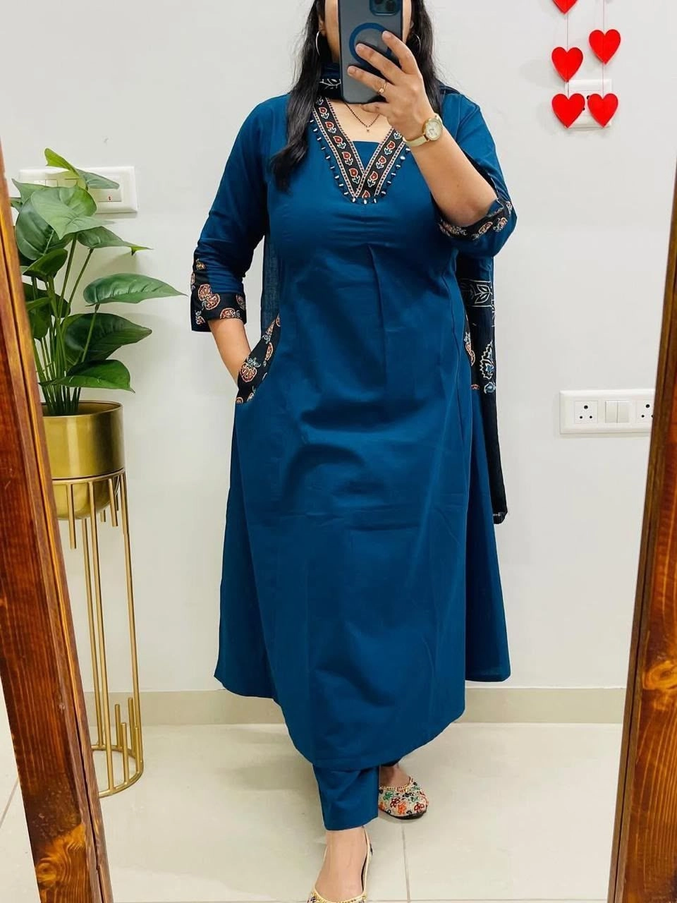 Tryloom Royal Heritage Premium Cotton Kurti Pant Set with Printed Mulmul Dupatta | Embroidered Ethnic Wear | Festive & Office Collection 3