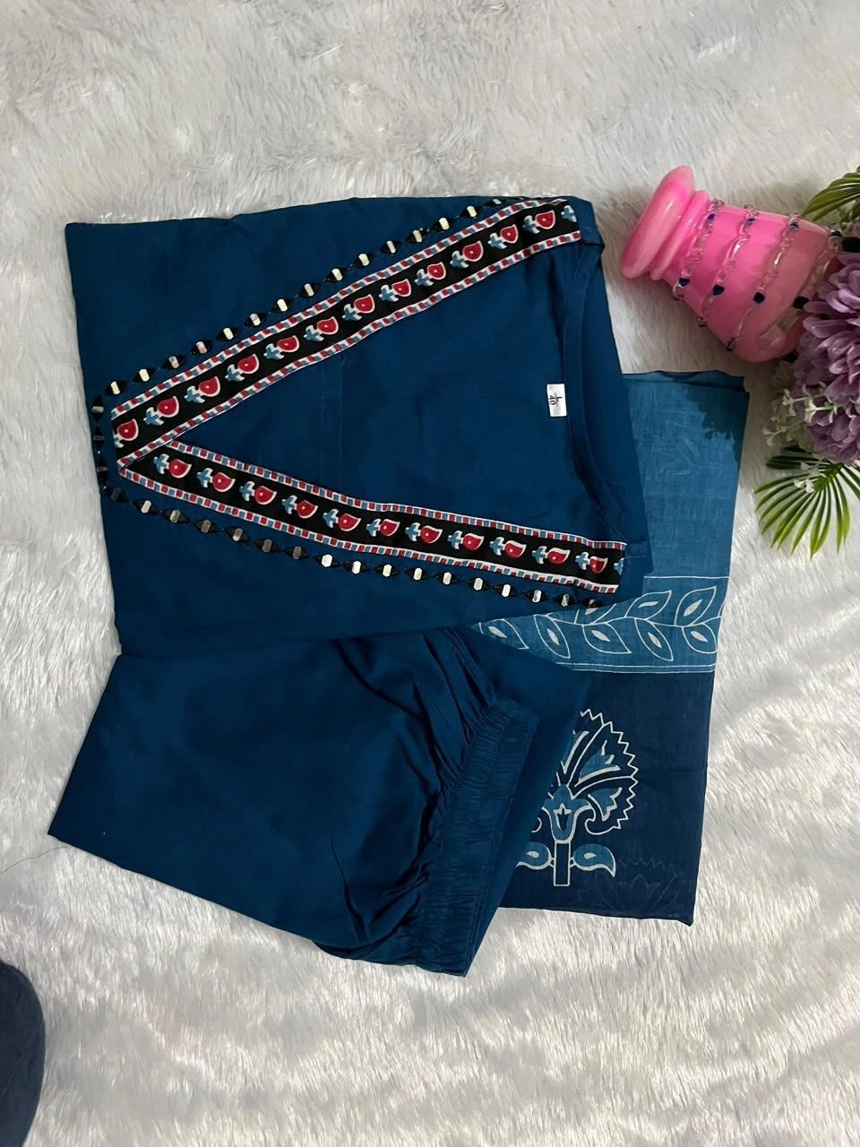Tryloom Royal Heritage Premium Cotton Kurti Pant Set with Printed Mulmul Dupatta | Embroidered Ethnic Wear | Festive & Office Collection 5