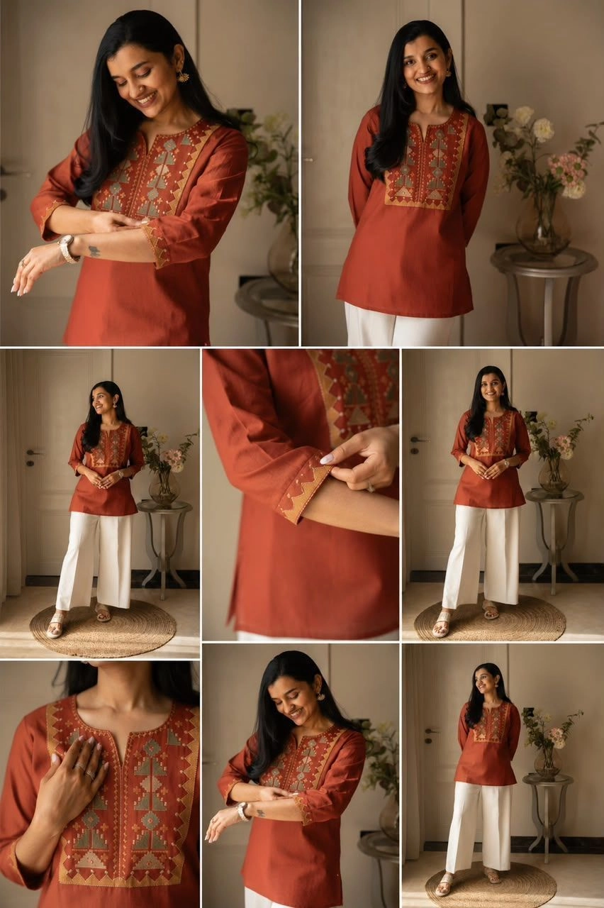 Tryloom Heritage Embroidered Pure Cotton Kurti Pant Set | Premium Festival Wear | Elegant Office & Casual Ethnic Collection 1
