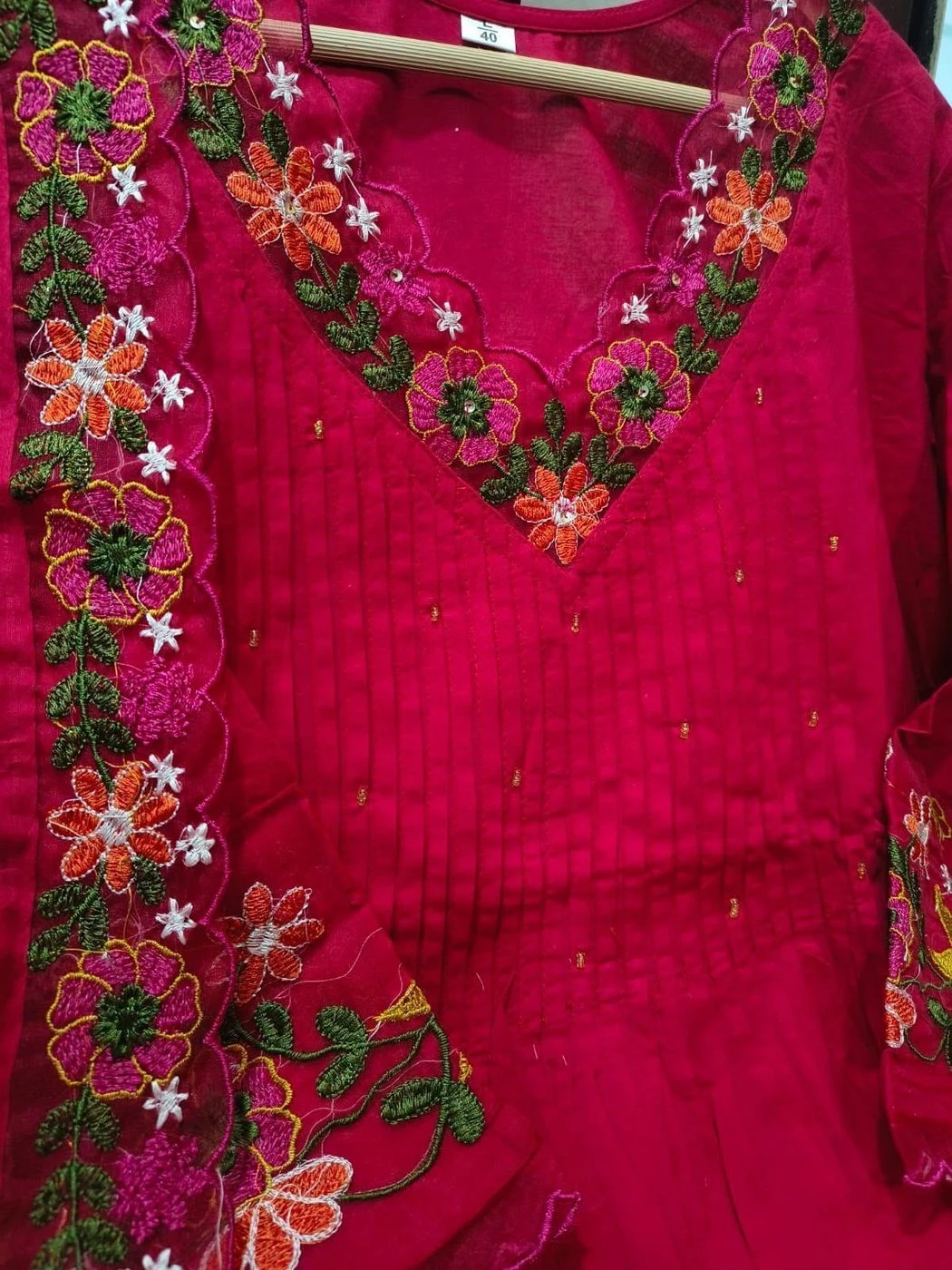 Tryloom Ruby Bloom Premium Pure Cotton Embroidered Kurti Pant & Malmal Dupatta Set | Designer Ethnic Suit for Women | Festive & Office Wear Collection 3